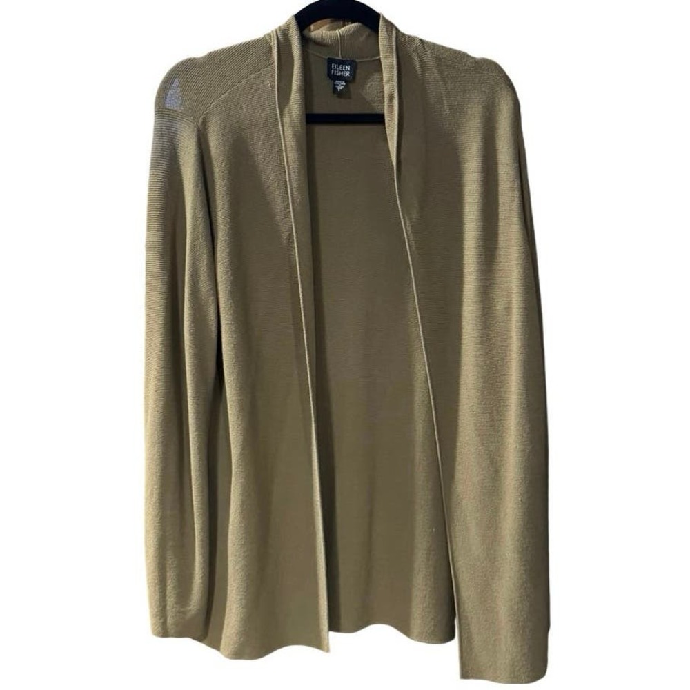 Eileen Fisher Cardigan Womens L Large Brown Sweater Italian Yarn Tan